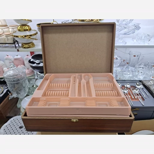 جعبه و چمدان قاشق و چنگال چوبی مناسب برای سرویس 24 و 30 نفره مناسب برای سرویس قاشق چنگال اروپایی و ساده