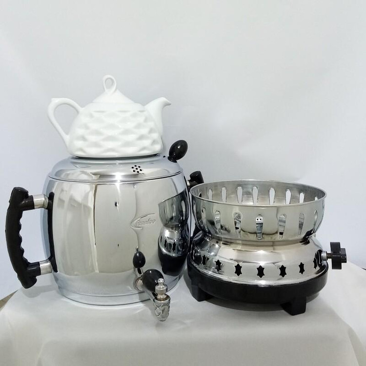 سماور گازی سه کاره 6 لیتر بدنه برنجی با قوری 1 سال ضمانت(بدنه ساده)