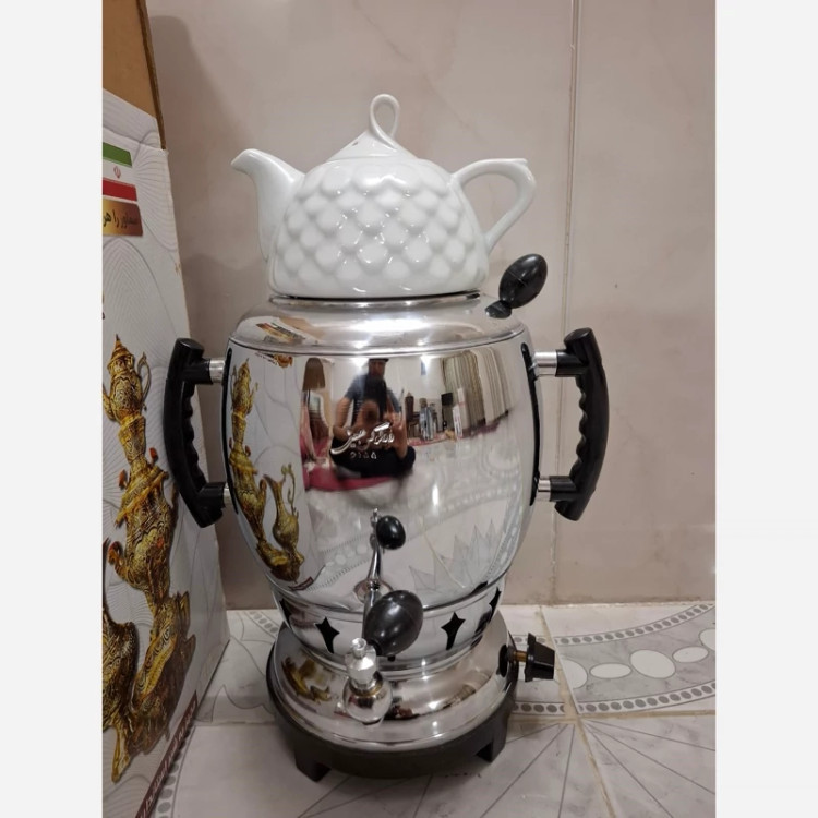 سماور گازی سه کاره 6 لیتر بدنه برنجی با قوری 1 سال ضمانت(بدنه ساده)